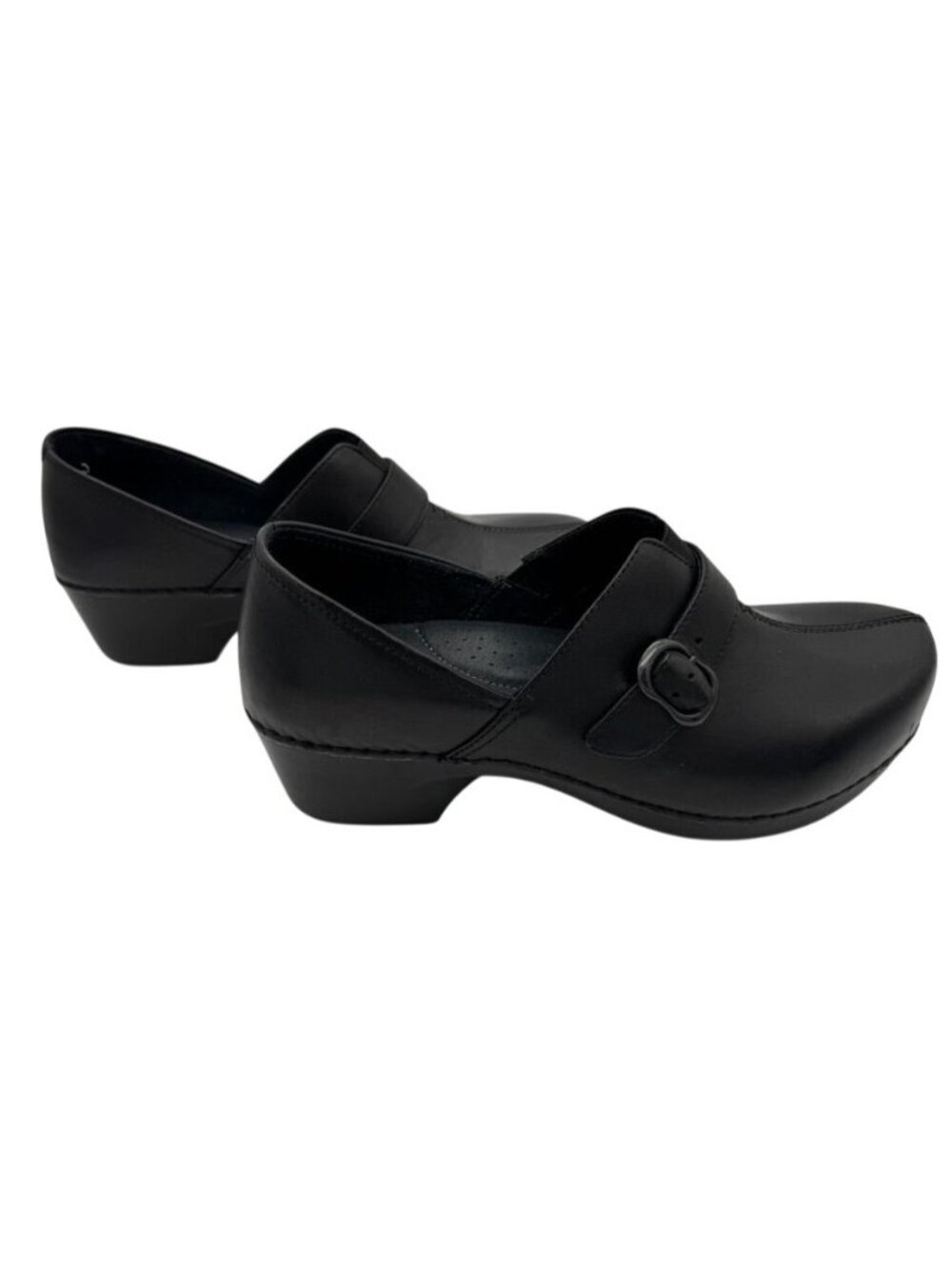 Dansko Tamara Leather Clogs Black Slip On Buckle Comfort Nursing Women's Size 41